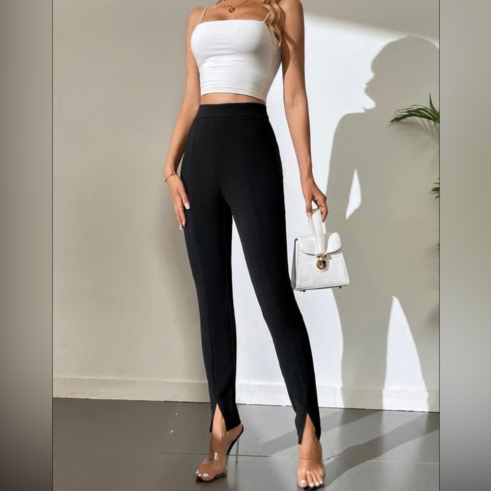 High Rise Split Hem Trousers